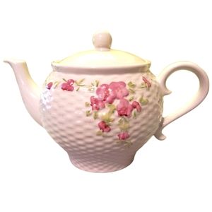 Vintage 1985 Teleflora Pink Floral Teapot W/Locking Lid